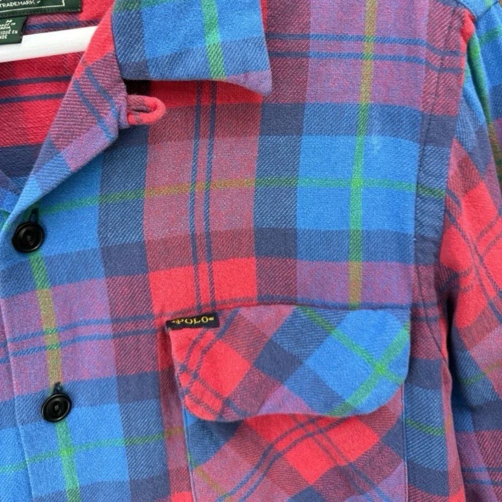Polo Ralph Lauren Polo Country Plaid Flannel Shirt Mens M Workwear Red Blue